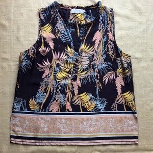 Tropical Floral Print Sleeveless Top